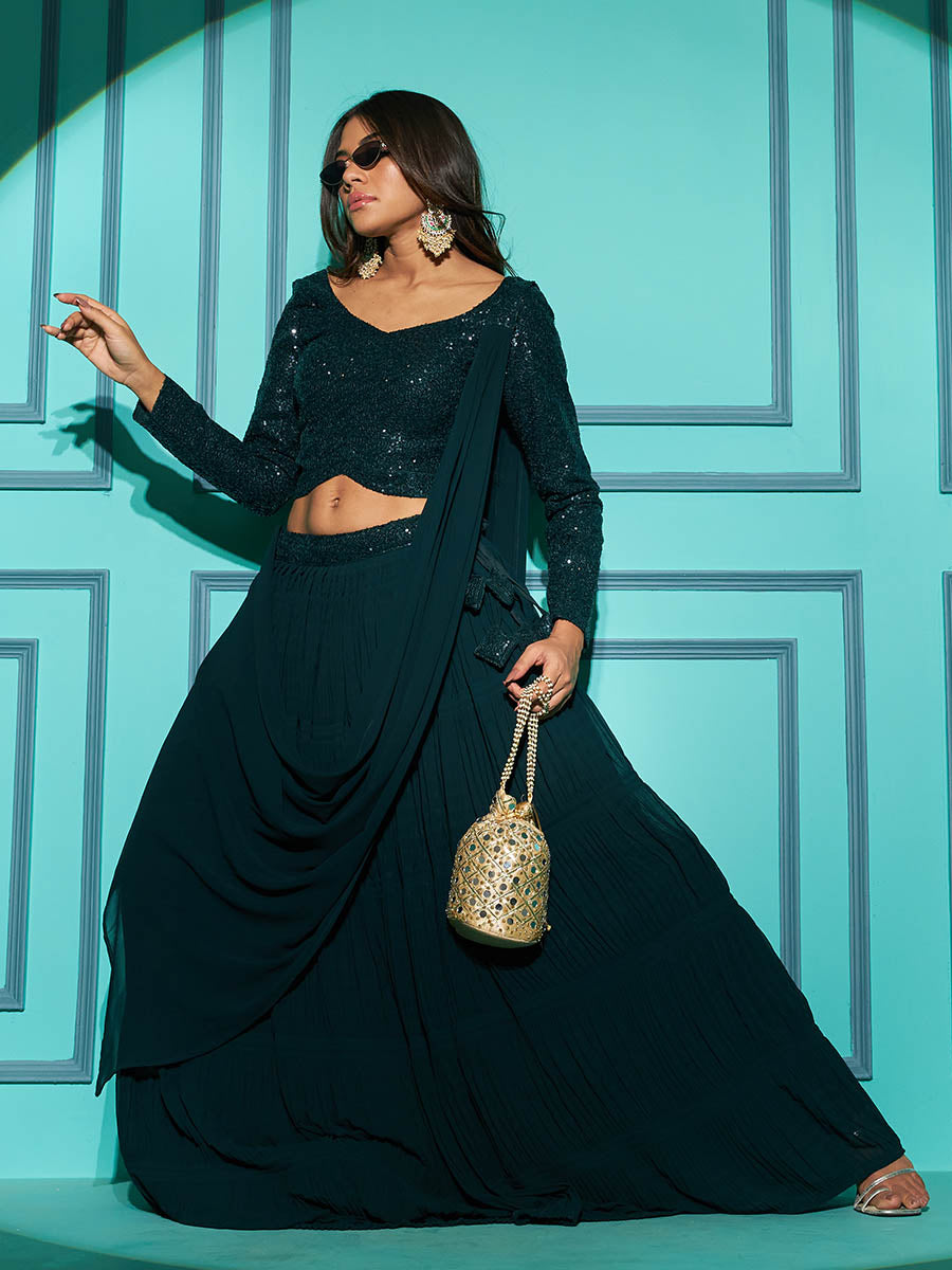 Myra Green Georgette Embroidered Designer Lehenga - Distacart