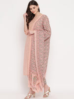 Thumbnail for Kalini Women Peach-Coloured Ethnic Motifs Printed Panelled Gotta Patti Pure Cotton Kurta with Trousers & - Distacart