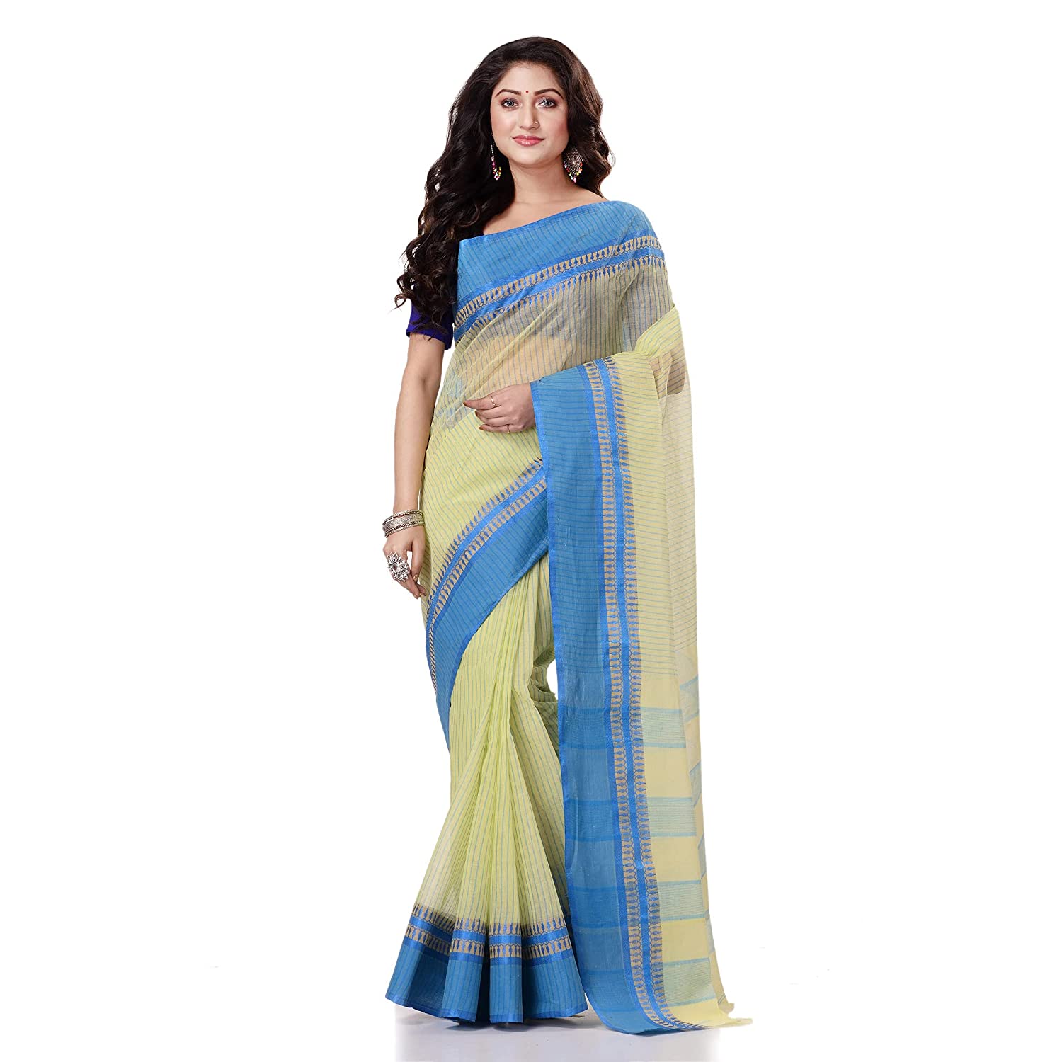 Desh Bidesh Women's Traditional Bengal Tant Pure Handloom Cotton Saree Kantha Stitch Woven Without Blouse Piece - Distacart