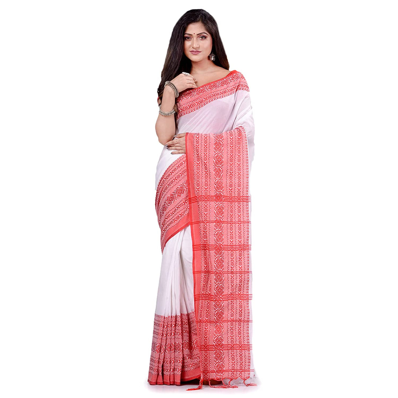 Desh Bidesh Women's Traditional Bengali Bengamuri Pure Handloom Cotton Saree With Blouse Piece - Distacart