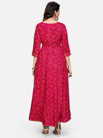 Thumbnail for Kalini Women Pink Bandhani Printed Mirror Work Anarkali Kurta - Distacart