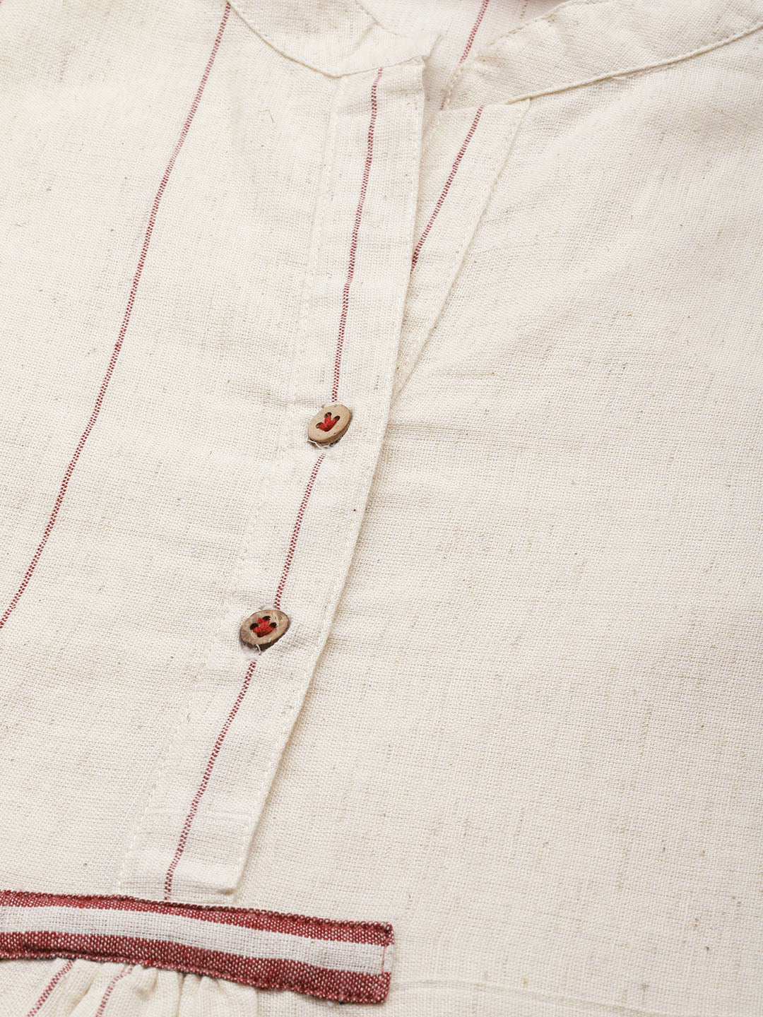 Biba Women Off White & Brown Pure Cotton Striped Kurta - Distacart