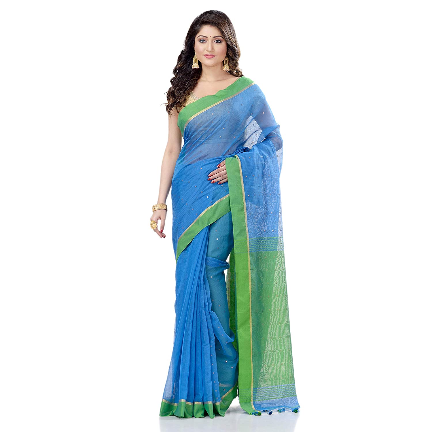 Desh Bidesh Women's Tant Silk Handloom Cotton Saree Sequence Work With Blouse Piece - Distacart