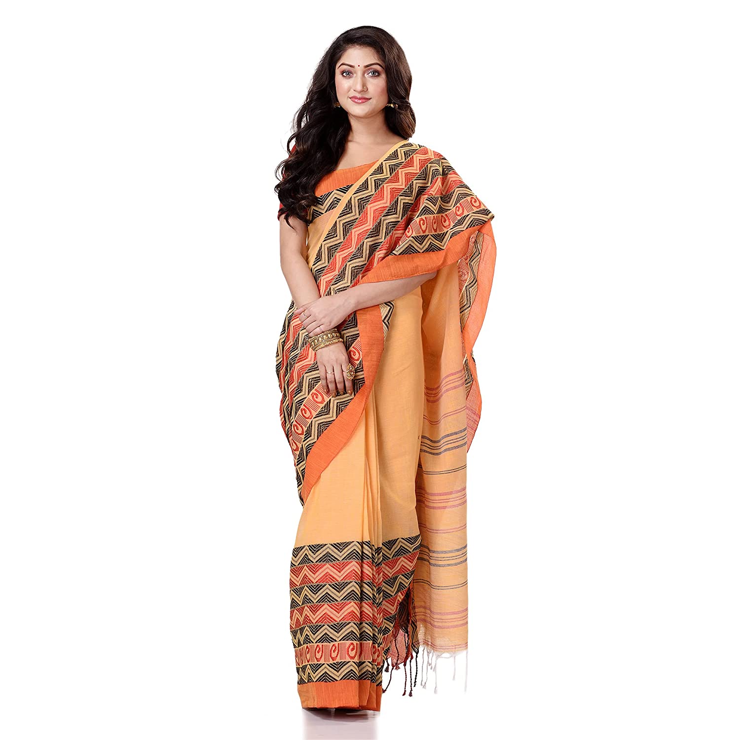 Desh Bidesh Women's Traditional Bengali Bengamuri Pure Handloom Cotton Saree With Blouse Piece - Distacart