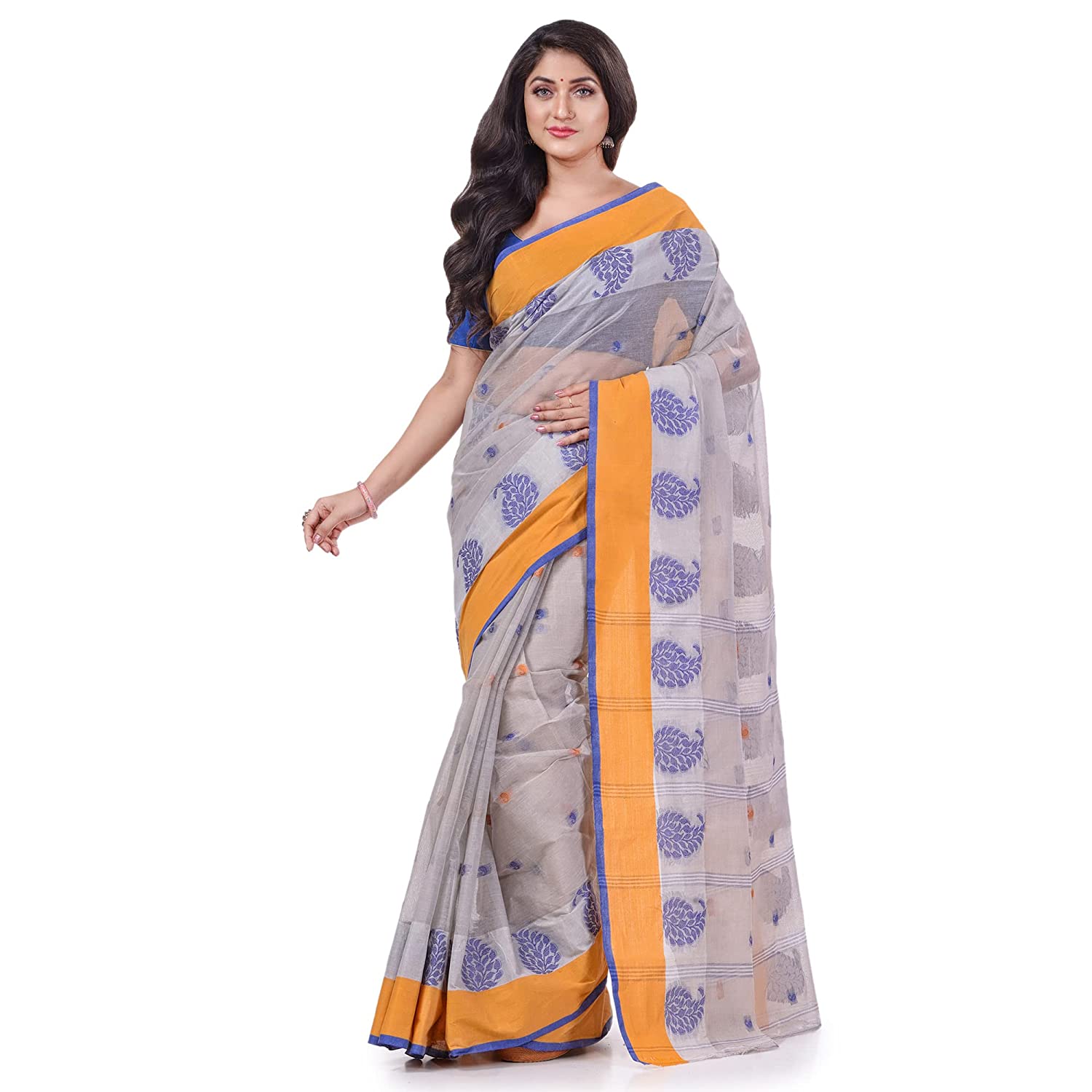 Desh Bidesh Women's Traditional Bengal Tant Patra Brikho Woven Design Pure Handloom Cotton Saree Without Blouse Piece - Distacart