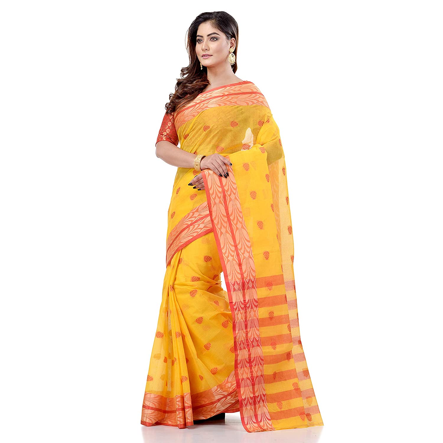 Desh Bidesh Bengal Cotton Women's Bengal Tant Woven Potrobinnas Design Pure Handloom Cotton Saree Without Blouse Piece - Distacart