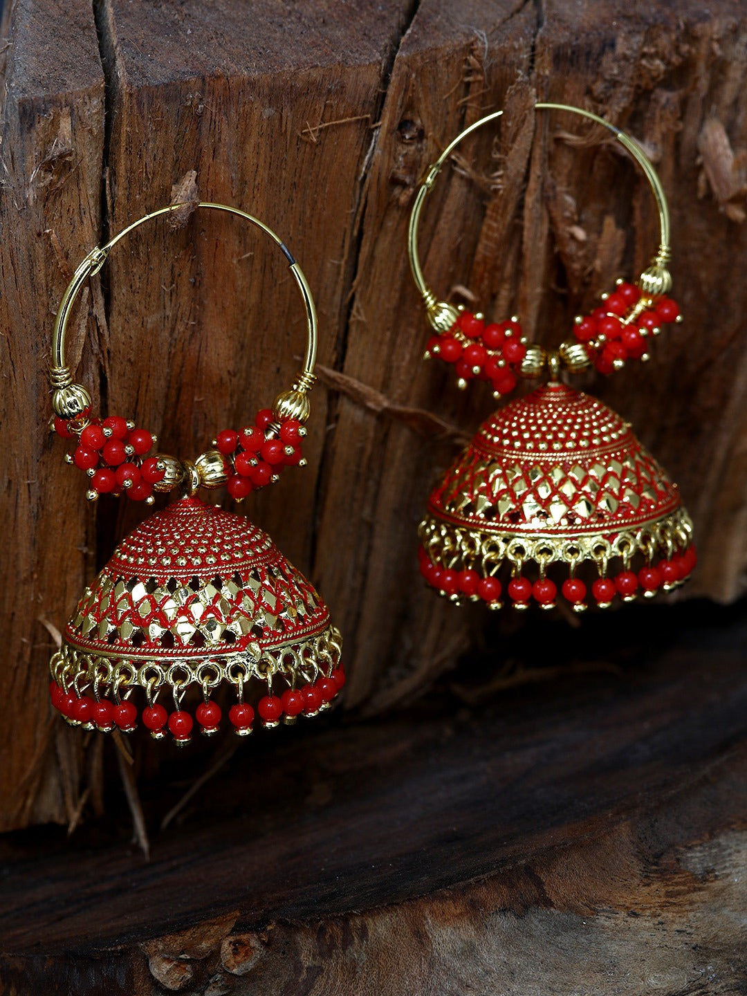 Gold-Plated Alloy Hoop And Jhumki Earrings - The Pari - Distacart