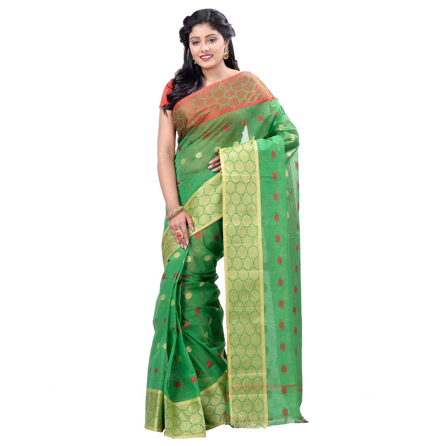 Desh Bidesh Women's Pure Cotton Traditional Handloom Ganga Jamuna Zori Design Bengal Tant Saree Without Blouse Pcs - Distacart