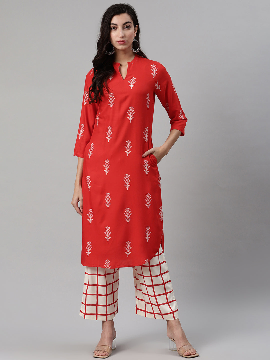 Biba Women Orange & Off-White Printed Kurta with Palazzos - Distacart