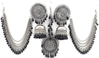 Thumbnail for Silver-Plated Alloy Silver Black Earrings With Hair Extension - The Pari - Distacart