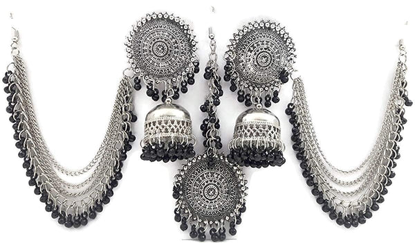 Silver-Plated Alloy Silver Black Earrings With Hair Extension - The Pari - Distacart