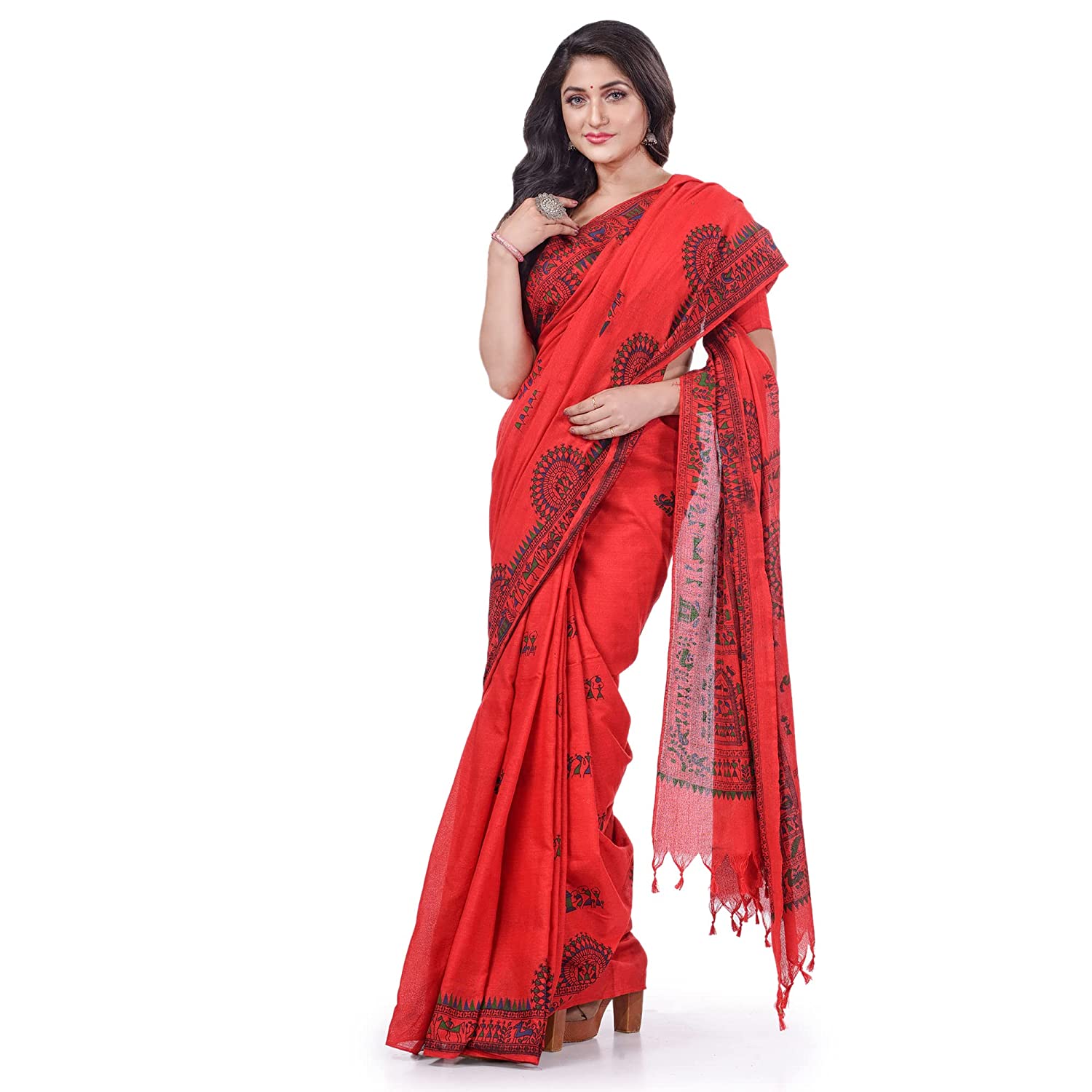 Desh Bidesh Women's Pure Cotton Tribal Art Warli Printed Designer Handloom Saree With Blouse Piece - Distacart