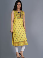 Thumbnail for Kalini Women Mustard Yellow Quirky Printed Mirror Work Kurta - Distacart