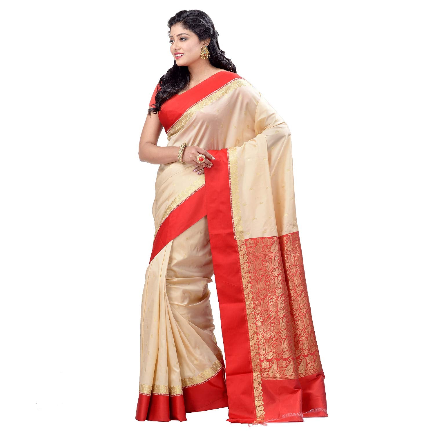 Desh Bidesh Women's Bengal Art Garad Silk Saree Handmade Kalka With Wholebody Design Saree - Distacart