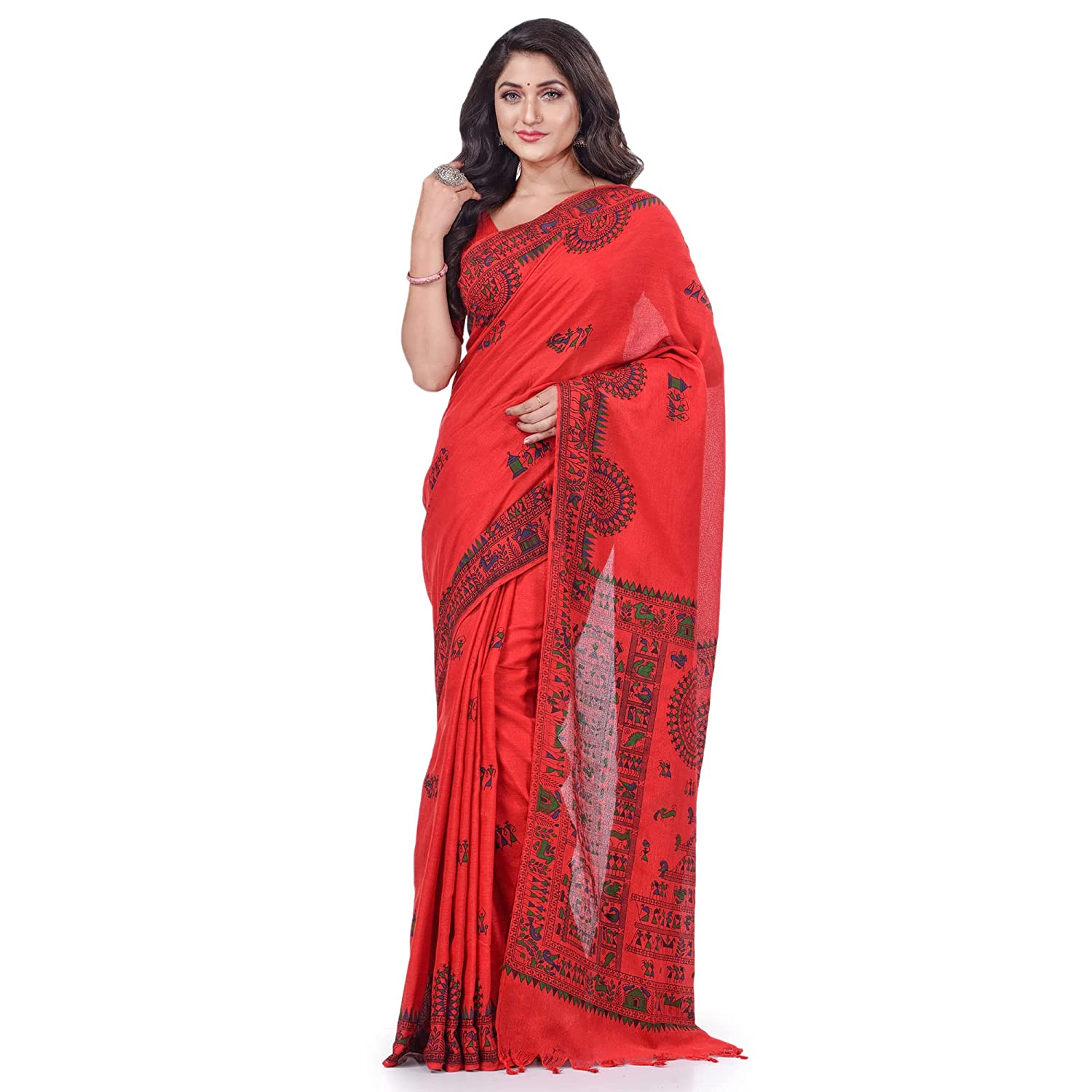 Desh Bidesh Women's Pure Cotton Tribal Art Warli Printed Designer Handloom Saree With Blouse Piece - Distacart