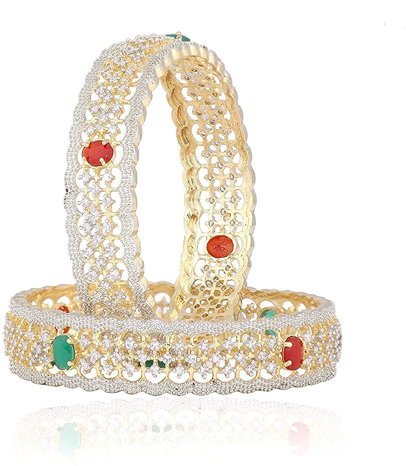 Gold-Plated Alloy American Diamond Broad Multi Bangle Set - The Pari - Distacart