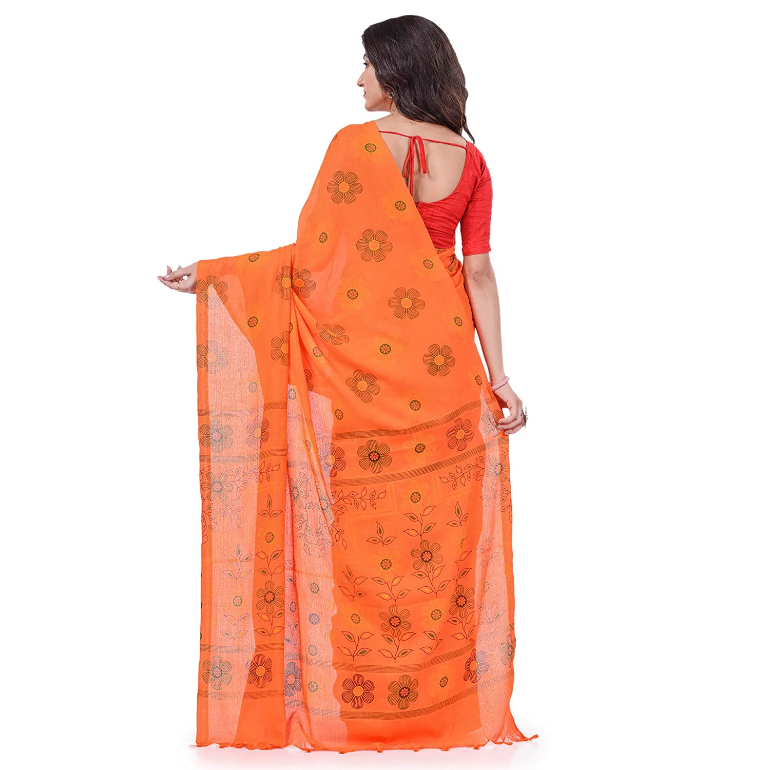 Desh Bidesh Women's Pure Cotton Flower Printed Designer Handloom Saree With Blouse Piece - Distacart