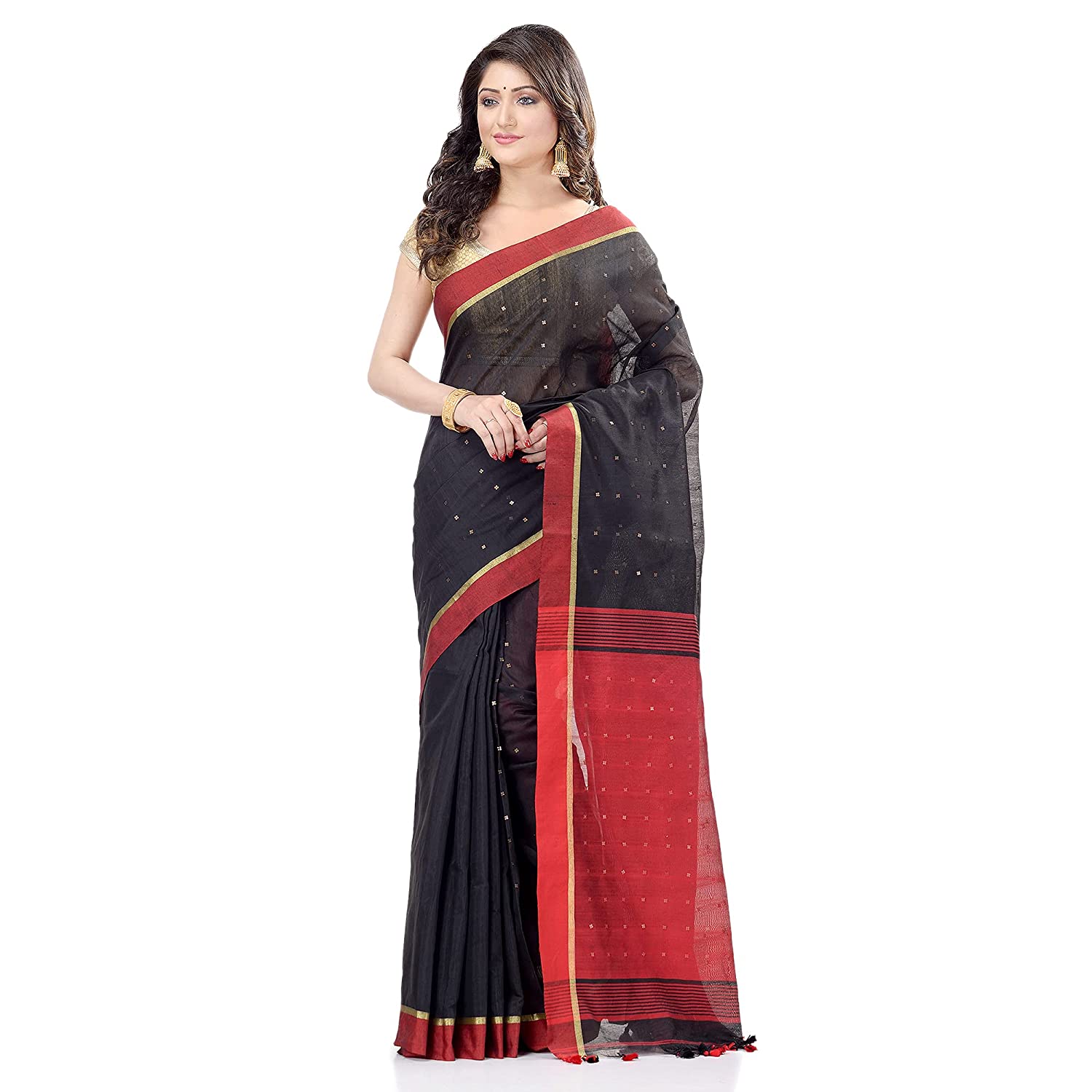 Desh Bidesh Women's Tant Silk Handloom Cotton Saree Sequence Work With Blouse Piece - Distacart