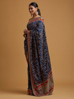 Thumbnail for Koskii Blue & Red Floral Zari Art Silk Saree - Distacart
