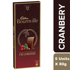 Cadbury Bournville Dark Chocolate Bar with Cranberry, 80g (Pack of 5) - Distacart