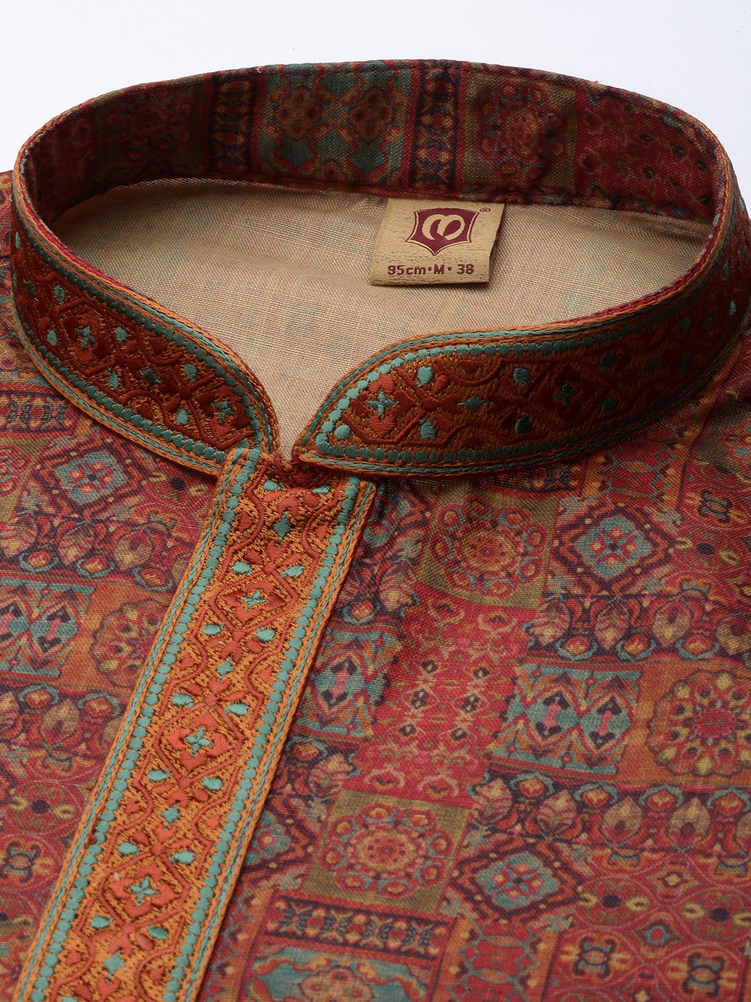 Manyavar Men Rust Red Ethnic Motifs Woven Design Kurta with Churidar - Distacart