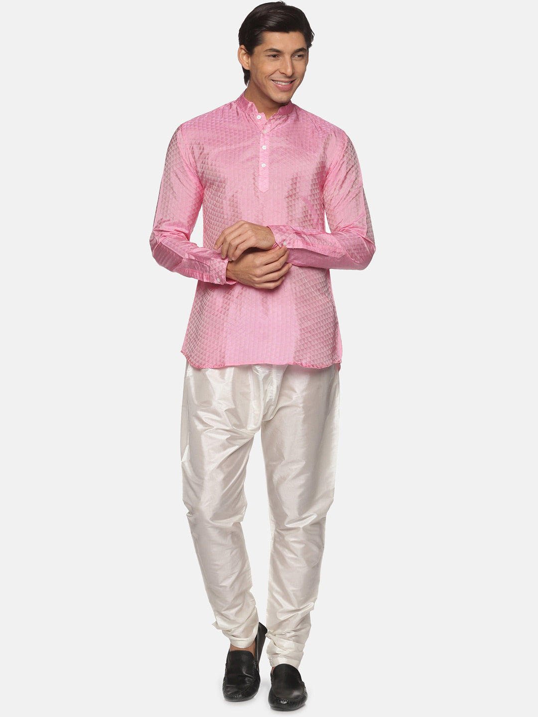 Sethukrishna Men Pink Angrakha Kurta with Pyjamas - Distacart