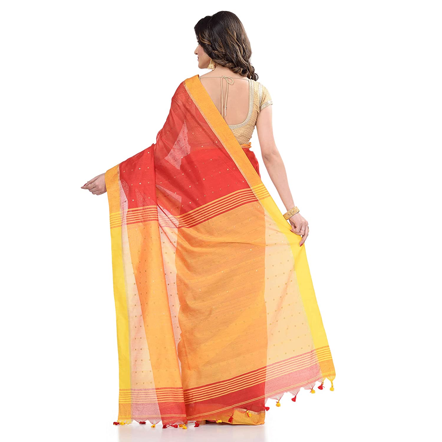 Desh Bidesh Women's Tant Silk Handloom Cotton Saree Sequence Work With Blouse Piece - Distacart