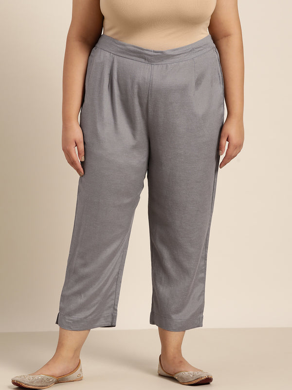 Juniper Women Grey Rayon Flex Solid Slim Fit Pant/Slim Pant - Distacart