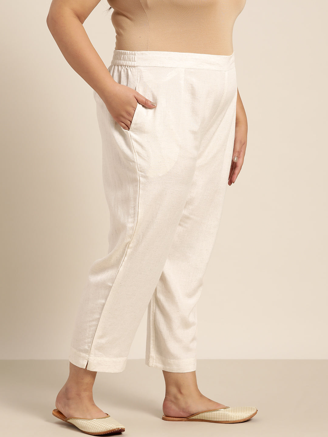 Juniper Women Ivory Rayon Flex Solid Slim Fit Pant/Slim Pant - Distacart