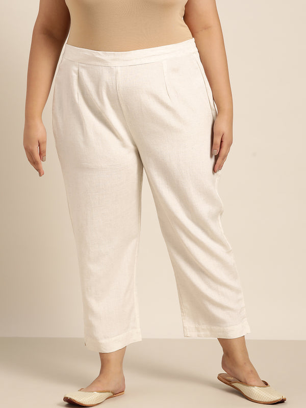 Juniper Women Ivory Rayon Flex Solid Slim Fit Pant/Slim Pant - Distacart