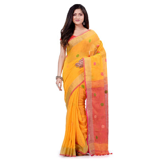 Desh Bidesh Women's Pure Cotton Traditional Bengali Tant Handloom Cotton Saree Round Designed With Blouse Piece - Distacart