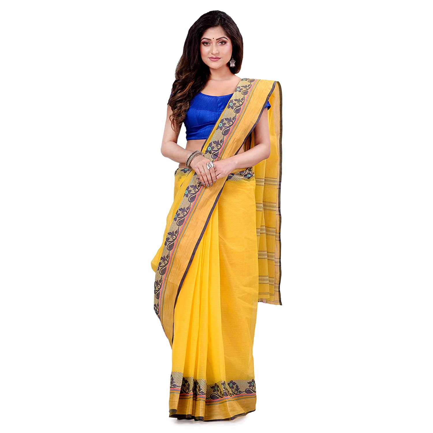 Desh Bidesh Women's Traditional Bengal Tant Pure Handloom Cotton Saree Pushpolata Woven Design Without Blouse - Distacart