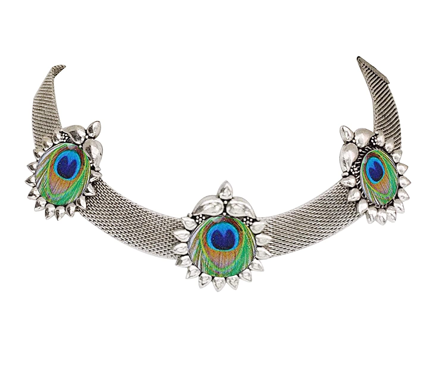 Silver-Plated Alloy Epoxy Peacock Oxidised Necklace - The Pari - Distacart