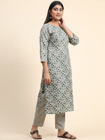 Thumbnail for Kalini Floral Printed Round Neck Kurta with Trousers - Distacart