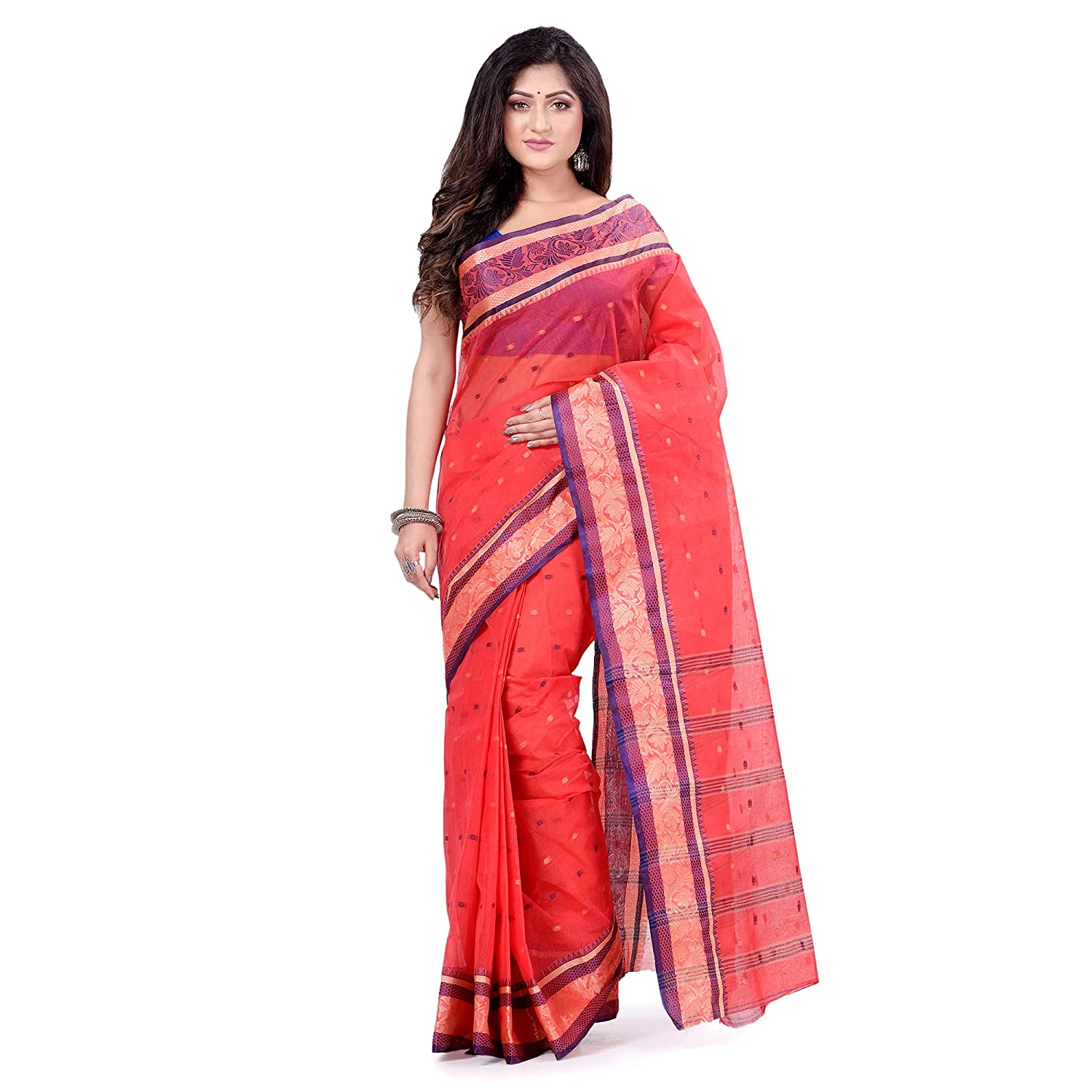 Desh Bidesh Women's Traditional Bengal Tant Pure Handloom Cotton Saree Patabahar Design Without Blouse Piece - Distacart