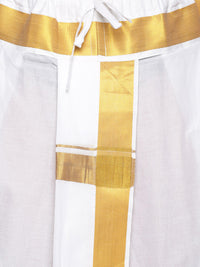 Thumbnail for Sethukrishna Men White & Gold-Coloured Solid Readymade Dhoti Pant - Distacart