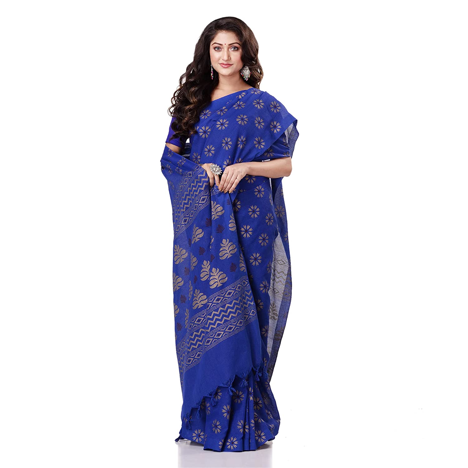 Desh Bidesh Bengal Cotton Women's Bengal Tant Abhra Fabric Design Pure Cotton Handloom Saree With Blouse Piece - Distacart