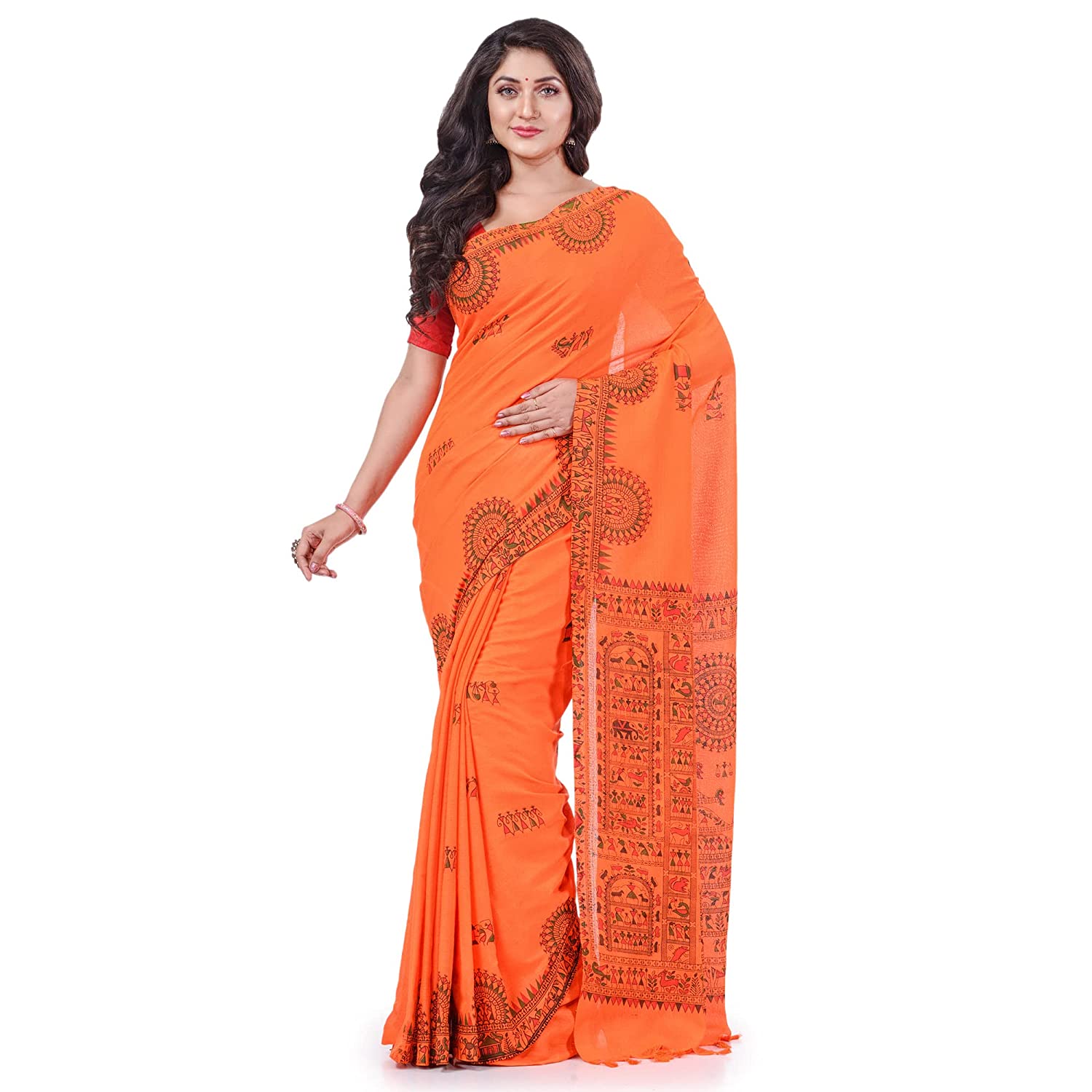 Desh Bidesh Women's Pure Cotton Tribal Art Warli Printed Designer Handloom Saree With Blouse Piece - Distacart