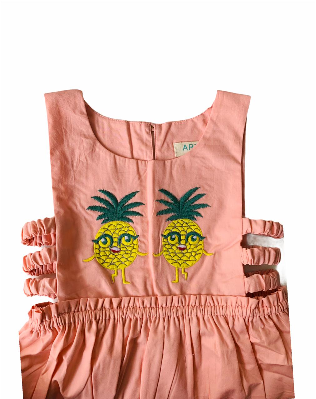 ArthLife Peach Pineapple Embroidered Dress - Distacart
