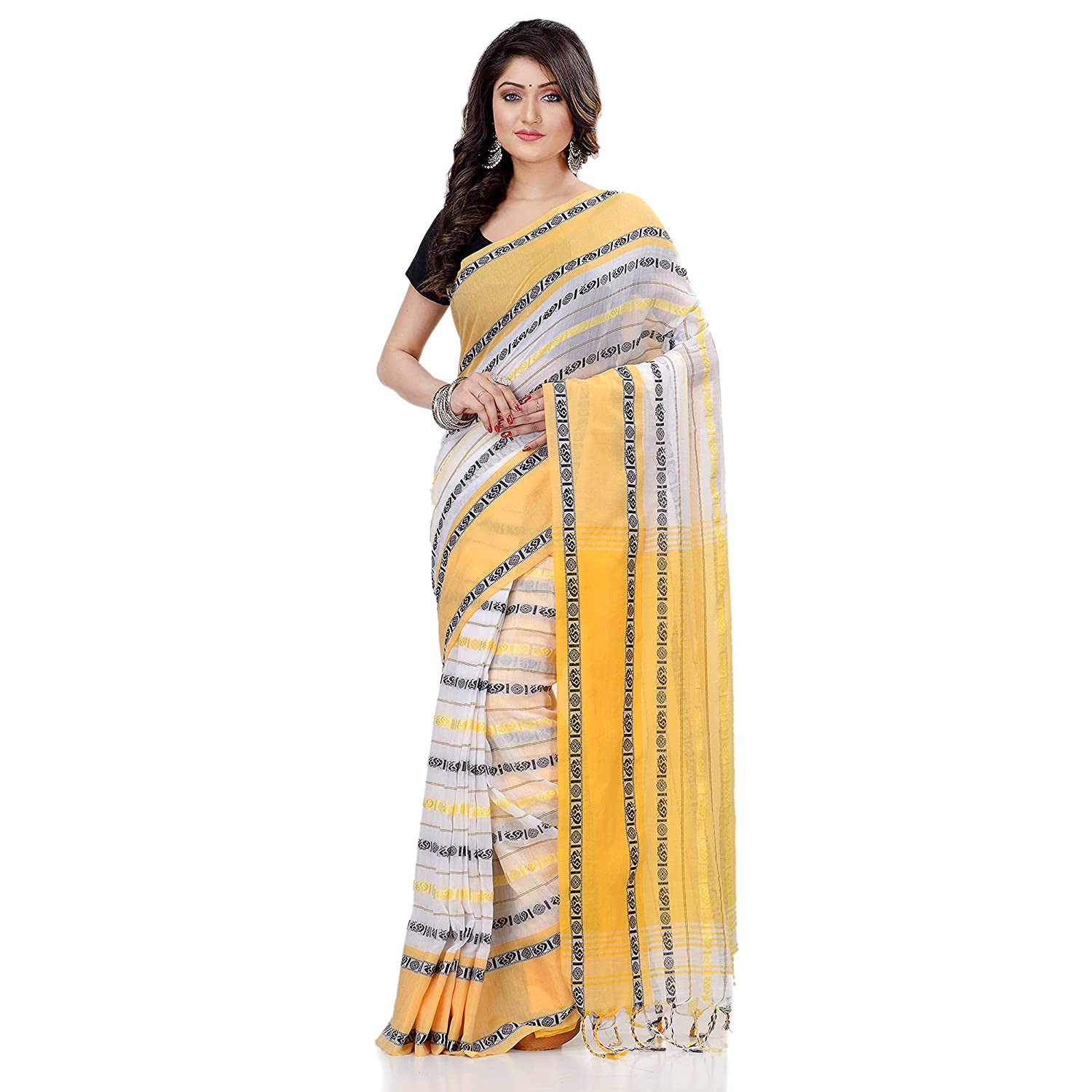 Desh Bidesh Women's Traditional Bengali Bengamuri Pure Handloom Cotton Saree With Blouse Piece - Distacart