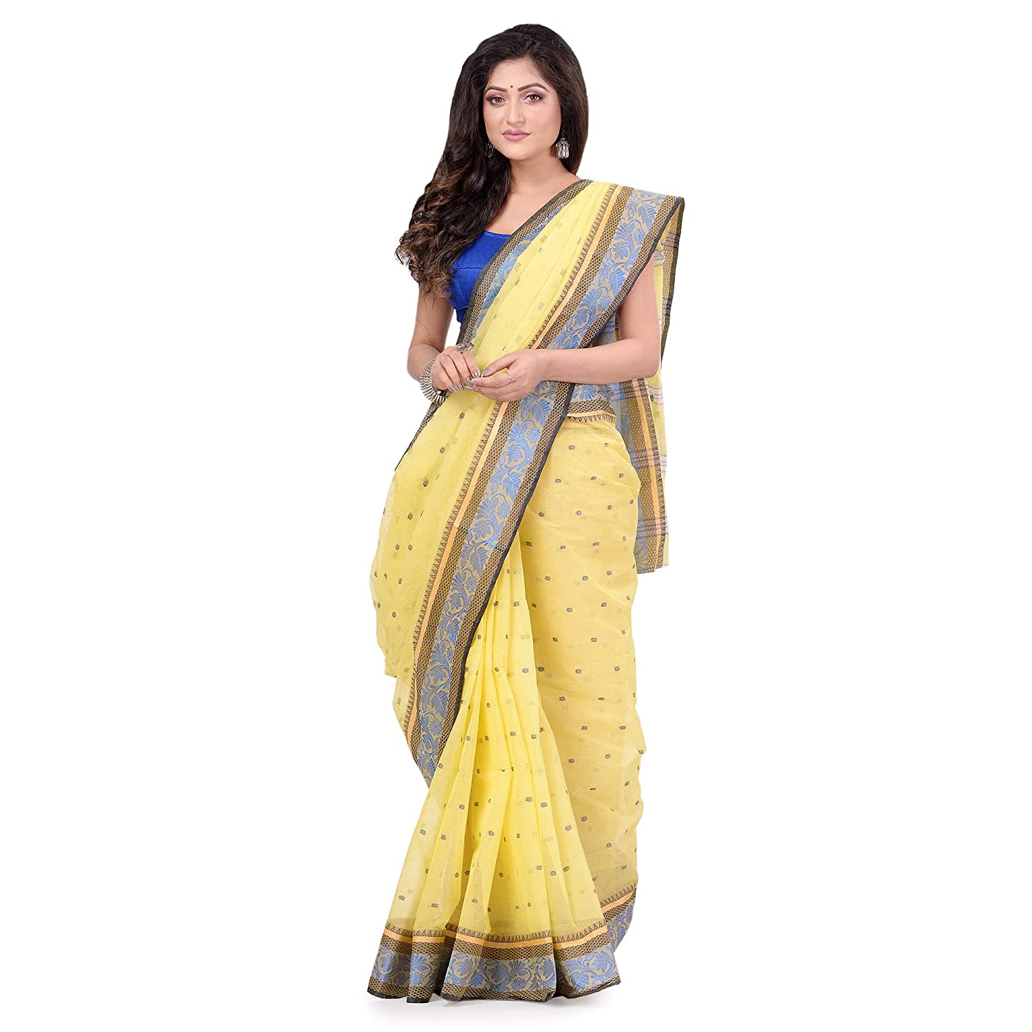 Desh Bidesh Women's Traditional Bengal Tant Pure Handloom Cotton Saree Patabahar Design Without Blouse Piece - Distacart