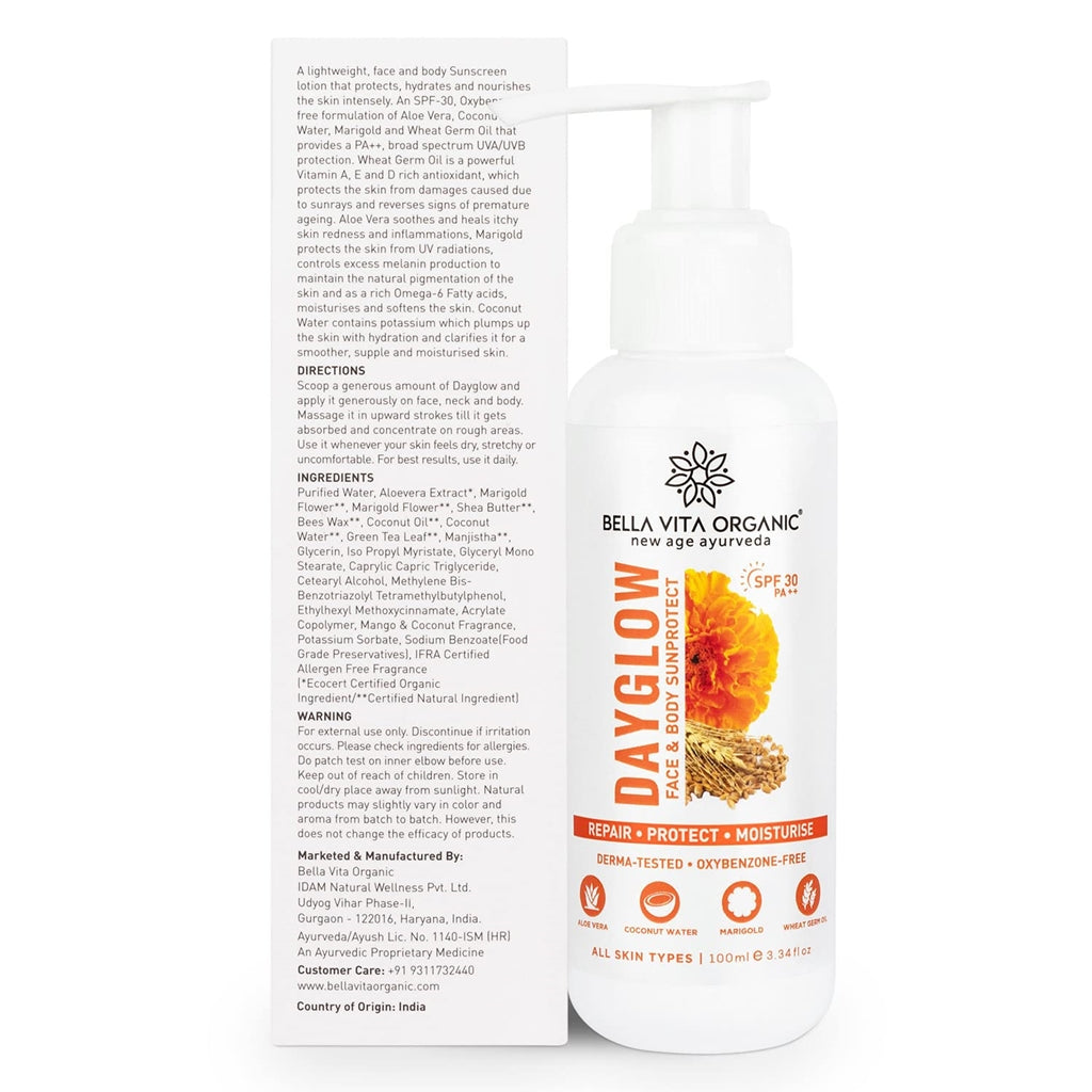 Bella Vita Organic Day Glow Sun Protect Face And Body Lotion SPF 30+ - Distacart