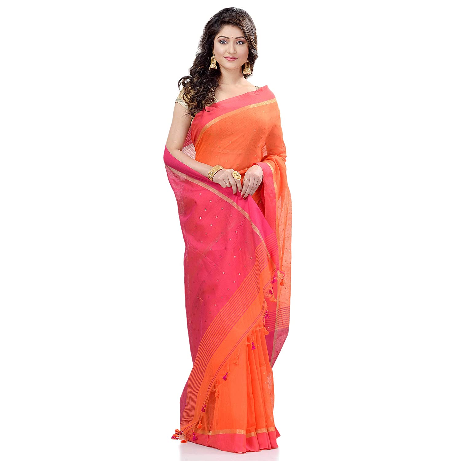 Desh Bidesh Women's Tant Silk Handloom Cotton Saree Sequence Work With Blouse Piece - Distacart