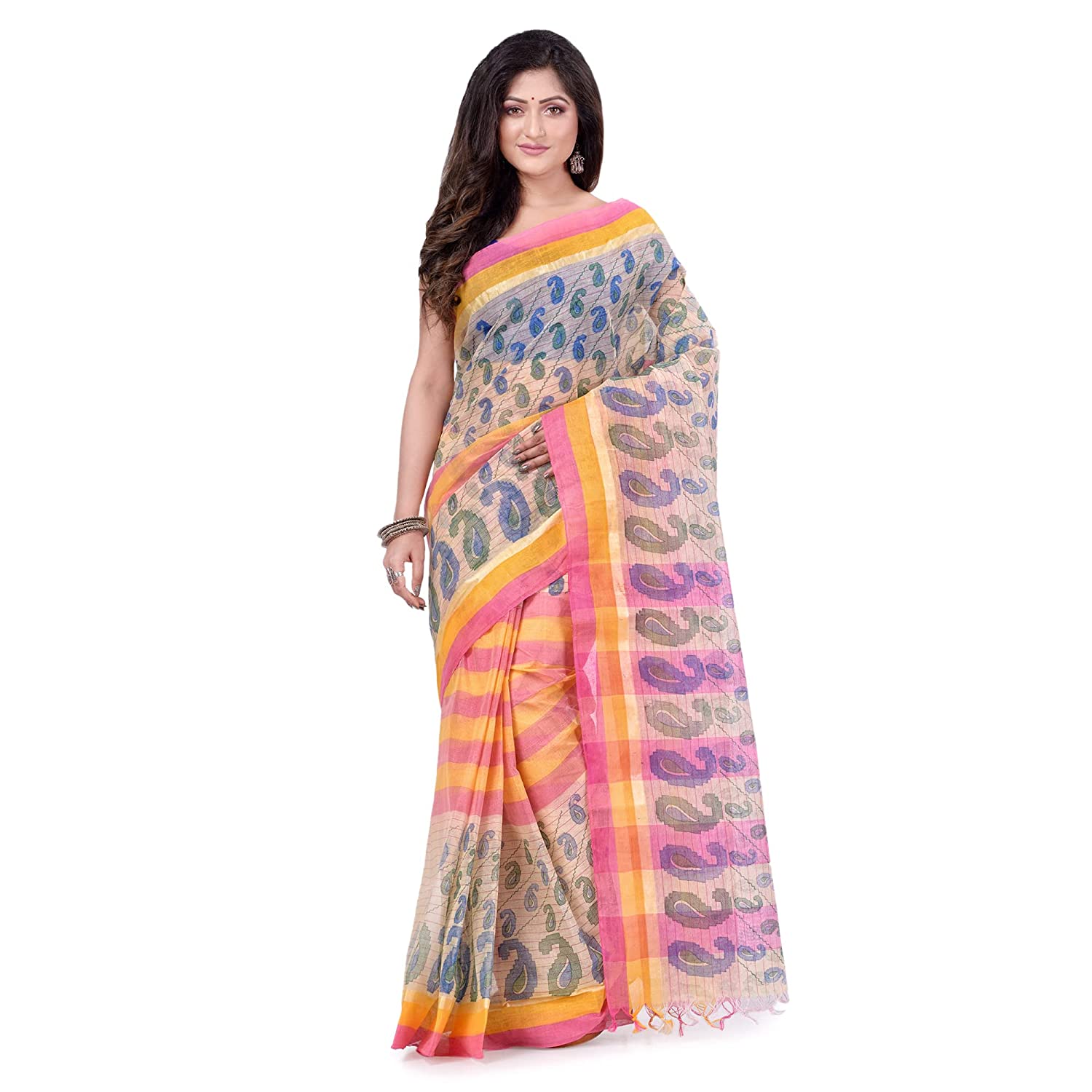 Desh Bidesh Bengal Cotton Women's Bengal Tant Kolka Print Design Pure Handloom Cotton Saree Without Blouse Piece - Distacart