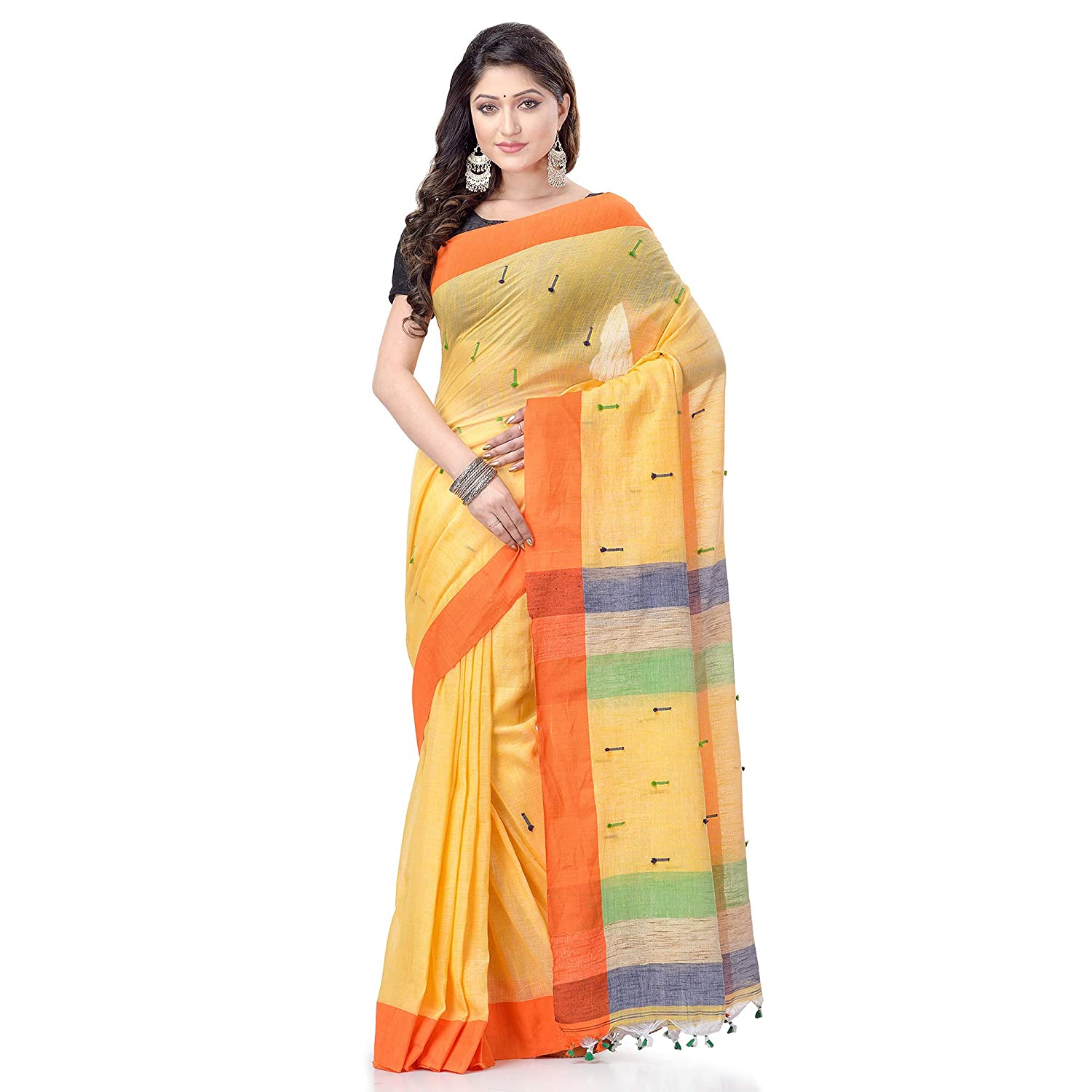 Desh Bidesh Women's Traditional Bengali Tant Handloom Cotton Saree With Blouse Piece - Distacart