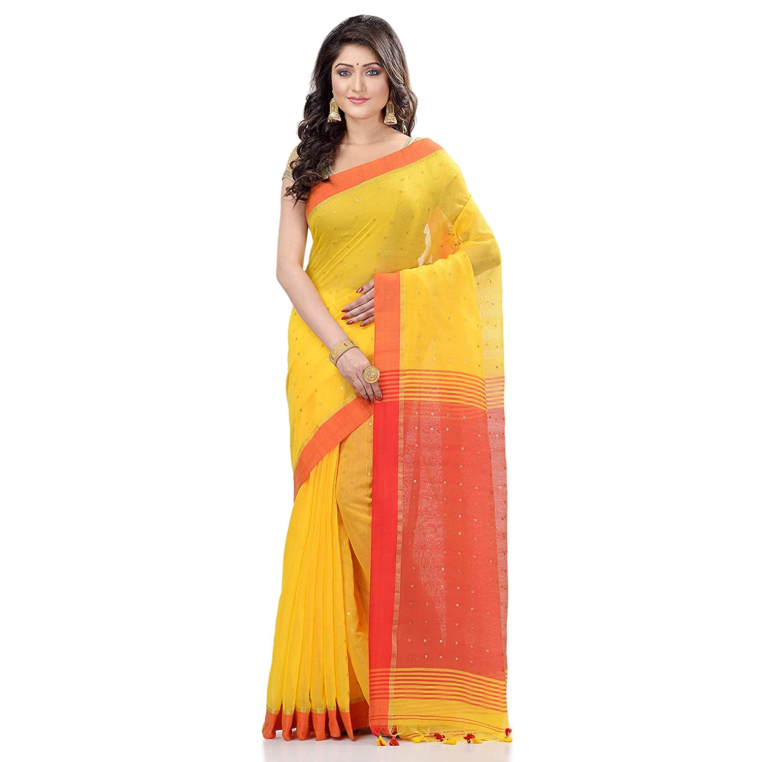 Desh Bidesh Women's Tant Silk Handloom Cotton Saree Sequence Work With Blouse Piece - Distacart