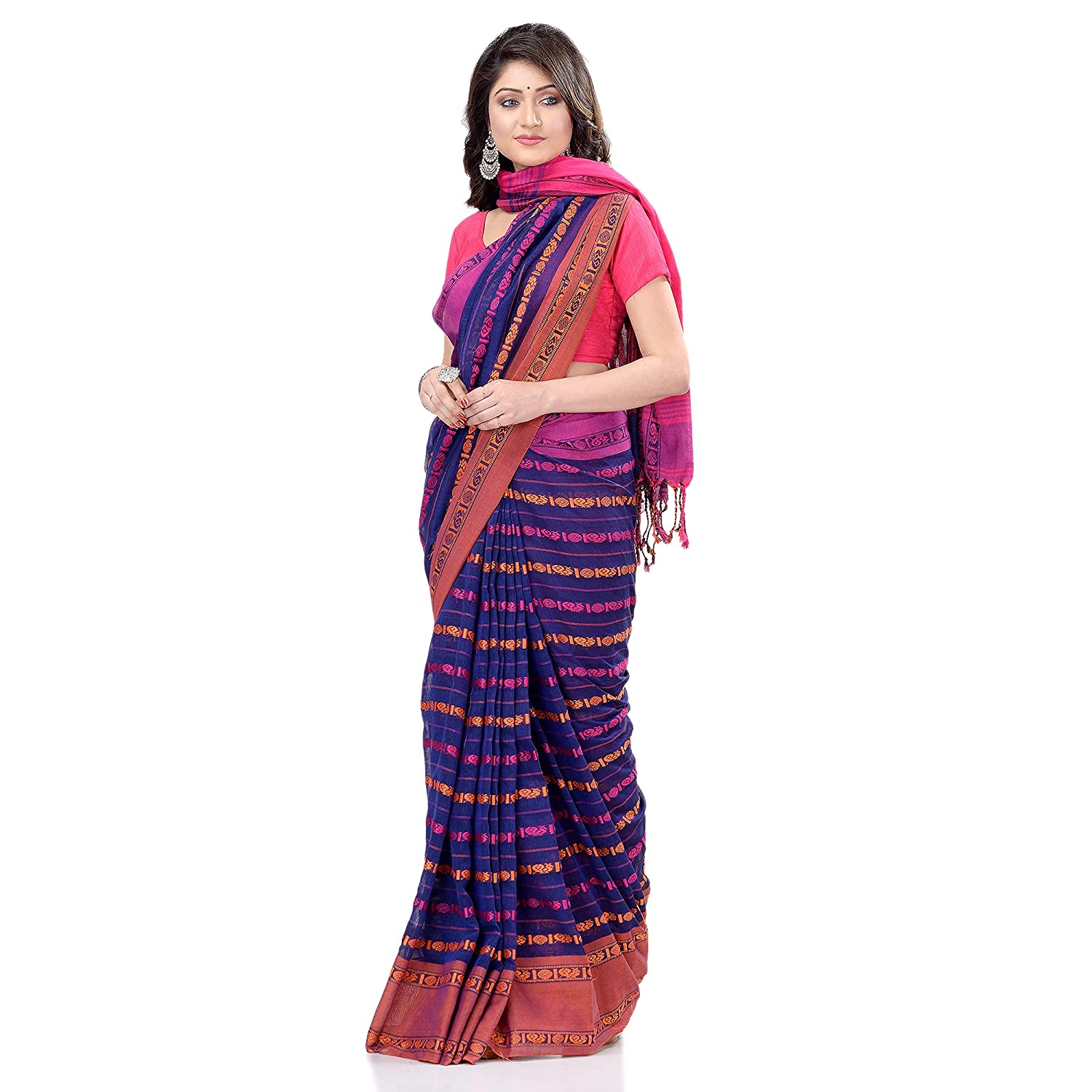 Desh Bidesh Women's Traditional Bengali Bengamuri Pure Handloom Cotton Saree With Blouse Piece - Distacart