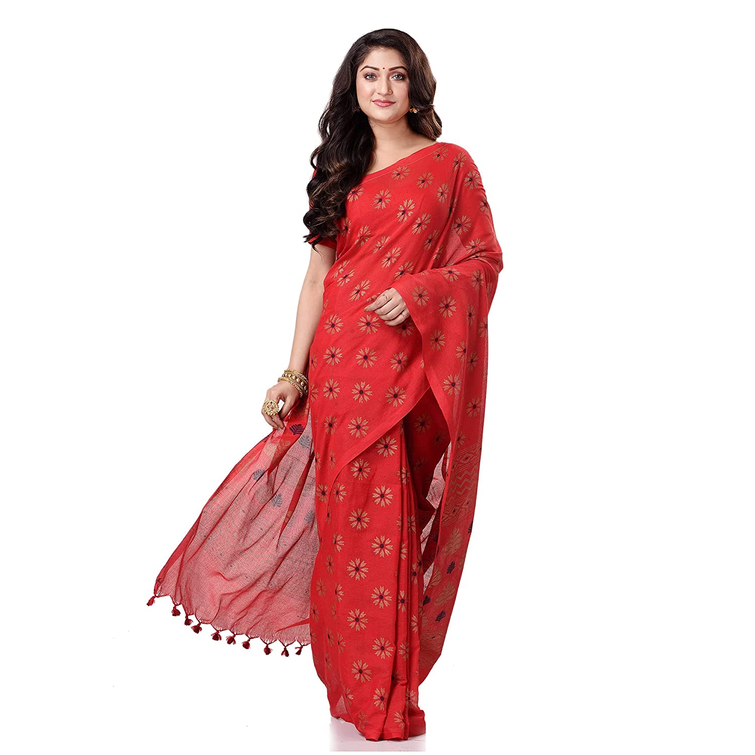 Desh Bidesh Bengal Cotton Women's Bengal Tant Abhra Fabric Design Pure Cotton Handloom Saree With Blouse Piece - Distacart