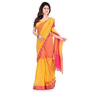 Desh Bidesh Women's Traditional Bengal Handloom Tant Pure Cotton Saree Pompom Designed With Blouse Piece - Distacart