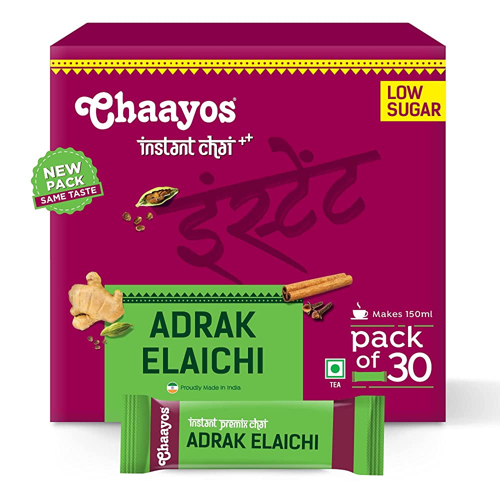 Chaayos Instant Adrak Elaichi Tea Premix (Low Sugar) - Distacart